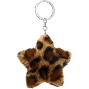KALANKA-Porte-Cl&eacute;s &Eacute;toile &iquest; Porte-Cl&eacute; &Eacute;toile en Peluche Moelleuse Breloque de Sac pour Femme avec Motif L&eacute;opard Marron Noir, Cadeaux Porte-Cl&eacute;f Mignons pour Fashionistas & Amateurs d'Imprim&eacute;s Animaux - Neuf