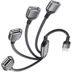 THEF-Câble USB Splitter 4 Ports 0.3M,4 en 1 Type A Mâle vers 4 Femelle Répartiteur Multi Cordon Multiple Porte Multiprise Extender Hub Chargeur Split pour MacBook,Xbox One,PS4,PS5,Voiture,PC,TV,LED - Neuf
