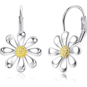 Boucles D'oreilles Créoles Fleur En Argent Sterling 925-Argent Boucles D'oreille Marguerite|Hypoallergénique Creoles |Boucles D'oreilles À Levier Fleur|Bijoux Cadeaux Pour Femme Fille - Neuf