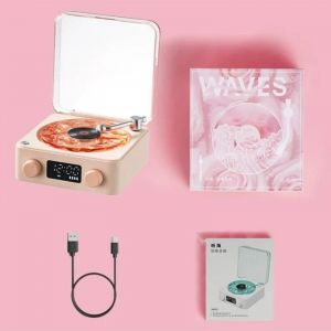 Haut-parleur de platine rétro avec bruit blanc, sans fil, Bluetooth, lecteur de disque vinyle, son stéréo, effet de lampe de Projection RGB-Rose - Neuf