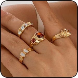 Kal-Lot De 4 Bagues &Eacute;l&eacute;gantes Y2k Pour Femme - En Or - Empilables - Vintage - Accessoires Gothiques - Pour Femme - Neuf