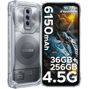 DOOGEE Blade 10 Ultra Energy Smartphone Incassable 36GB+256GB 6150mAh &Eacute;cran 6.56 HD+ IPS Smartphone Android 15 Dural SIM/NFC Argent - Neuf