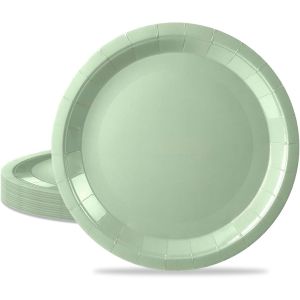 Sjzg-16 Pièces Vert Sauge Assiette Pour Fête Anniversaire,9 Pouces/23cm Vert Sauge Papier Assiette Dessert Plateau Vaisselle Pour Décoration Anniversaire Homme Femme - Neuf