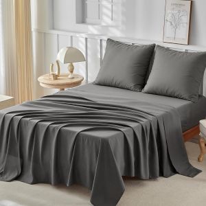 Ulteronixshop-Parure De Lit 180x220 - Draps De Lit 2 Personnes - Ensemble De Draps 4 Pi&egrave;ces - 1 Drap Housse 180x220, 1 Drap Plat 240x280 Et 2 Taie D'oreiller 65x65, Gris - Neuf