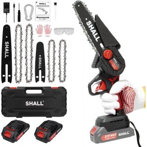 CHECARZHN--NO1-Mini Tronçonneuse Portable,Moteur Sans Balais 21 V,2 Batteries À Charge Rapide,4 Chaînes, Coupant Des Branches, De Jardinage Meilleur Choix Pour Mari, Père, Amateurs De Bricolage En Bo - Neuf