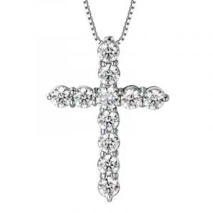 Collier Avec Pendentif Croix En Oxyde De Zirconium Pour Femme, Argent Sterling 925 Plaqué Or Jaune, Chaîne Plaquée Or Rose, 45 Cm - Neuf