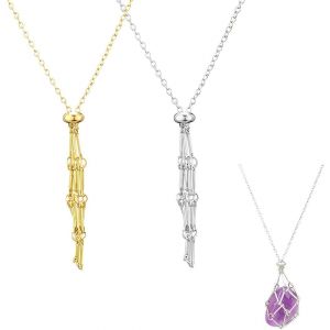 Kal-Lot De 2 Colliers Porte-Pierres De Cristal,Collier Support En Cristal En Métal,Collier Réglable En Forme De Cage En Cristal Creux,Porte-Cage Cristal En Filet,De Bijoux De Bricolage,Pendentif - Neuf