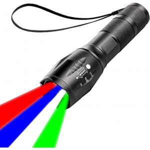 HLJHJ-lampe de poche LED 4 en 1 avec lumière rouge, verte, bleue, blanche, rechargeable, lampe de poche multifonction avec lampe de poche étanche à distance (Rouge + bleu + vert + blanc) - Neuf