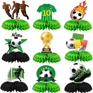 Lot De 9 D&eacute;corations De F&ecirc;te D'Anniversaire En Nid D'Abeille Avec Th&egrave;me Football 3D,Fournitures De F&ecirc;te Pour Gar&ccedil;ons Et Enfants - Neuf