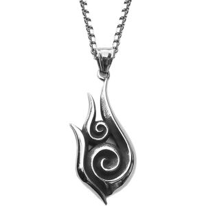 Kal-Hommes Collier Pendentif Flamme Vintage Viking Cha&icirc;ne En Acier Inoxydable R&eacute;tro Gothique Pendentif Bijoux Cadeaux Pour Hommes Gar&ccedil;ons P&egrave;re Longueur 60cm - Neuf