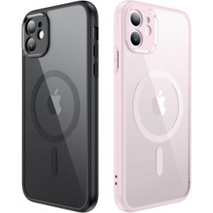 TRAHOO-Magn&eacute;tique Coque pour iPhone 11 Compatible avec MagSafe, [2 Pi&egrave;ces] Protection Antichoc Militaire Etui Anti Rayures Transparente Arri&egrave;re Housse Case pour iPhone 11 (Noir et Rose) - Neuf