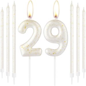 Bougie En Or Blanc Et Or Blanc En Forme De Chiffre 29 Pour G&acirc;teau D'anniversaire,D&eacute;coration De G&acirc;teau D'anniversaire De Mariage Pour Gar&ccedil;ons Et Filles - Neuf