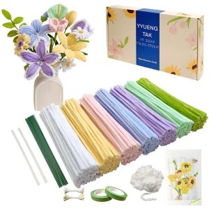 MEVRONISSHOP-YYUENGTAK Kit Complet Fleurs en Macarons Fils Chenille - 350 Cure-Pipes en Coffret avec Accessoires pour Loisirs Creatifs(Macarons Pipe Cleaners Flower)et D&eacute;coration DIY(30cm x 6mm),Bouq - Neuf