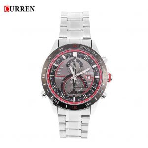 Curren Analogique Quartz Rond Montre Date Acier Inoxydable Bracelet Montre-Bracelet (Cadran Noir Aiguille Argentée) - Neuf