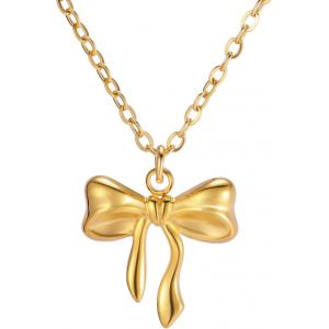 Cute Gold Plated Stainless Steel Bow Necklace With Butterfly Bow Ribbon Pendants For Charming Women - Neuf