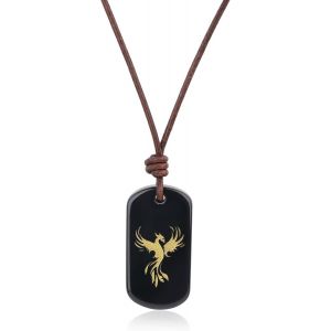 Tianyi-Collier Cordon En Cuir Pendentif Obsidienne - Neuf