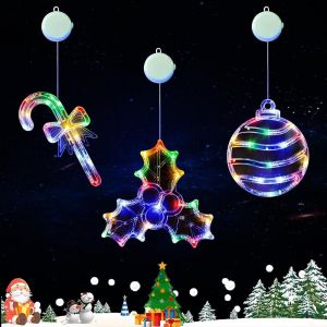 Kal-Fenêtre Noël Lumière,3 Pièces Lumière De Fenêtre À Ventouse Led,Led De Noël À Suspendre Décoration De Fenêtre,Lumières De Noël Suspendues 3d,Lustre Ventouse De Noël (B) - Neuf