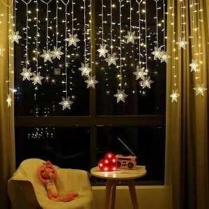 Kal-Guirlande Lumineuse Rideau Lumineux 3.5m 96 Led Lumières De Noël Ip44 Extérieur Intérieur 8 Modes D'eclairage Lumière Pour Decoration De Fenêtre Noël Mariage Rideau Garden Party - Neuf