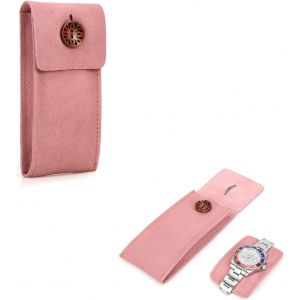 Kal-Organiseur De Voyage Pour Montre En Daim De Vache - Étui De Rangement Pour 1 Montre - Pochette Portable Pour Voyage En Plein Air (Rose) - Neuf