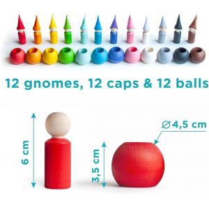 Little Dolls Ankle in Balls with Hats Montessori Games 3 Years + Waldorf Doll Wooden Toy for Learning Color &iquest; 12 Peg Dolls Gnomes - Neuf
