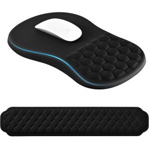 TEPPD-Clavier Repose-Poignet Support + Tapis de Souris pour Poignets avec Design de Massage, Tapis de Souris Ergonomique, pour Poignets avec Mousse &agrave; M&eacute;moire de Forme, Noir - Neuf