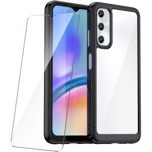 CAUC-Verre tremp&eacute; pour Samsung Galaxy M14 4G (6.7") Coque Noir + Protection D'&eacute;cran Film Protecteur - &Eacute;tui avec Cadre en Silicone Souple TPU et Dos Dur Transparent Housse Case Cover - Neuf