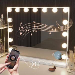 HANSONG -MIROIR COIFFEUSE HOLLYWOOD AVEC BLUETOOTH & 15 AMPOULES LED 3 COULEURS - Neuf