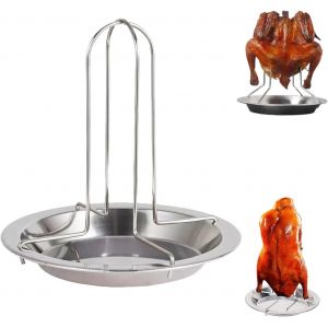LORANKA-Support &agrave; Poulet Barbecue Pliable Poulet R&ocirc;tissoire Grille en Acier Inoxydable Argent&eacute; Ronde - Neuf
