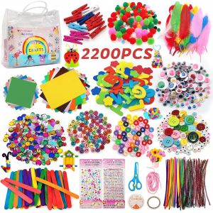 Kalanka-Kit De Bricolage Pour Enfants, 2200 Pièces, Boîte De Bricolage, Feutre, Papier De Bricolage, Matériel De Bricolage, Boîte De Bricolage, Scrapbooking, Cure-Pipes, Pompons, Perles - Neuf