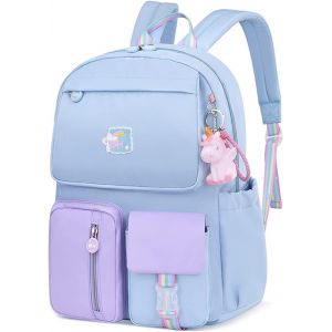 LETNERNY-Sac &Agrave; Dos Scolaire Pour Enfants, Ecole Cartable &Eacute;l&eacute;gant L&eacute;ger Et Imperm&eacute;able, Sac D'&Eacute;cole Filles De Grande Capacit&eacute; Avec Plusieurs Compartiments, Id&eacute;al Pour &Eacute;cole Primaire Et Lyc&eacute;e(Bleu) - Neuf