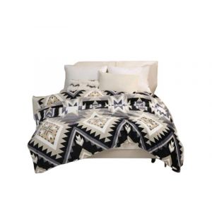 Couverture En Microfibre Grise &Agrave; Motifs G&eacute;om&eacute;triques 90 X 100 Cm - Neuf