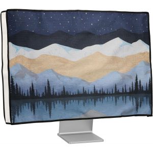 Housse &Eacute;cran Ordinateur Compatible Avec 24-26" Moniteur Housse &Eacute;cran Ordinateur - Protection D'&Eacute;cran Pc Moniteur En Lin - Blanc-Marron Clair-Bleu Fonc&eacute; - Neuf