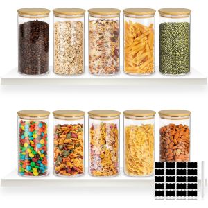 Lot De 10 Bocaux &Agrave; &Eacute;pices Avec Couvercles En Bambou De 355 Ml Avec Couvercles En Bois, Bo&icirc;tes De Rangement En Verre Avec Couvercle Herm&eacute;tique Pour Cuisine Et Maison, &Eacute;pices, Bonbons, Herbes, Sucre - Neuf
