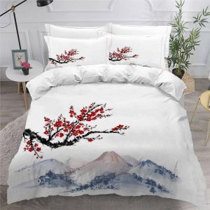 Fleurs De Cerisier Housse De Couette X Imprim&iquest;&iquest; D L'encre Orientale Parure De Lit Personnes Ado Fille Enfants Microfibre Literie Pi&iquest;&iquest;Ces Avec Fermetur - Neuf