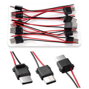 JGD-10 Pi&egrave;ces USB-C M&acirc;le 2 Fils Connecteur de Prise 3A, Type-C Souder Avec 70mm 24 AWG - Neuf