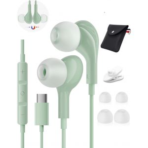 MEVRONISSHOP-couteurs USB C pour Samsung Galaxy S25 Ultra S26 S24 S23 S22 A55 A56 A54 A16 Ecouteur iPhone 15 16 17 Pro Max Ecouteurs Type C St&eacute;r&eacute;o USB Type C Intra-Ecouteurs Filaire avec Microphone C - Neuf