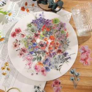 Lot De 50 Autocollants Floraux Imperméables En Pet Transparents Pour Scrapbooking, Bouteille D'eau, Guitare, Ordinateur Portable (Fleurs D'encre) - Neuf