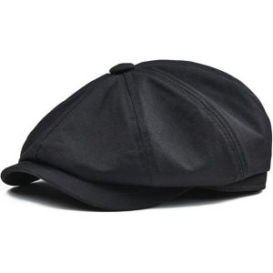 Mens Coton Newsboy Casquette Gatsby Le Lierre De Golf De Chauffeur De Taxi Black Hat - Neuf