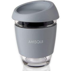 Tianyi-Tasse De Voyage En Verre Avec Couvercle Gris 350 Ml - Neuf