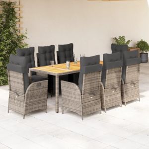 Prolenta Premium - Ensemble &Agrave; Manger De Jardin 9 Pcs Coussins Gris R&eacute;sine Tress&eacute;e - Neuf