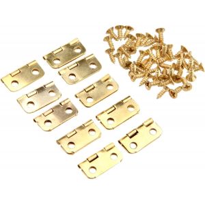 Mini Charni&egrave;res Dor&eacute;es 16 X 13 Mm - Lot De 10 Petites Charni&egrave;res En M&eacute;tal - Mini Connecteurs Pour Tiroir Coffre Bo&icirc;te Bijoux Pianos Cabinet - Avec 40 Vis - Neuf
