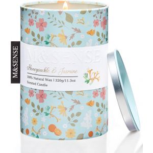 SANSH-Bougie Parfumées en Cire de Soja Chèvrefeuille & Jasmin 320g - Aromathérapie Naturelle 60 Heures - Bougie Relaxation Yoga - Idée Cadeau Bien-être pour Maison, SPA, Salle de Bain, Chambre - Neuf