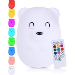 &reg; Veilleuse Ours (Grande) - Avec Fonction De Tapotement Et T&eacute;l&eacute;commande - Lampe Led De Nuit Rechargeable - Cadeau De Naissance - Jouet - Chambre De B&eacute;b&eacute; - Lampe Enfant Premium - Neuf