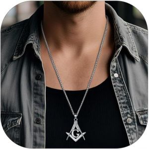 Trahoo-Collier Homme Maçonnique En Acier Inoxydable, Pendentif Boussole Pliable Avec Chaîne Ajustable De 55+5cm, Bijoux Franc Maçon - Neuf