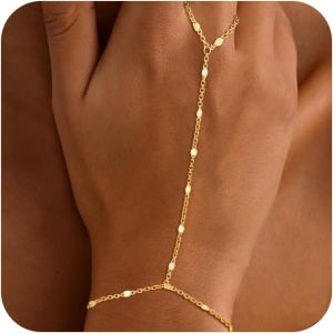 Kalsw-Bracelet En Or Pour Femme-Tendance-Bracelet En Or Délicat-Empilable-Plaqué Or 14 Carats-Chaîne À Main-Plaqué Or 14 Carats - Neuf