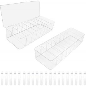 YEMAESRE-2 Pièces Transparente Boîte De Rangement Pour Câbles Avec Couvercle,Plastique Boîte Organisateur Câble Avec 8 Compartiments Et 20 Attaches De Câble Pour Maison Bureau Rangé,26×9,5×5,7Cm - Neuf