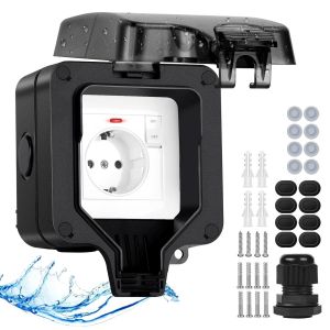 Prise ext&eacute;rieure &eacute;tanche IP66 avec interrupteur et voyant lumineux - Anthracite - Montage en saillie - R&eacute;sistant aux intemp&eacute;ries - Prise de jardin ext&eacute;rieure verrouillable - 1 compartiment - Neuf