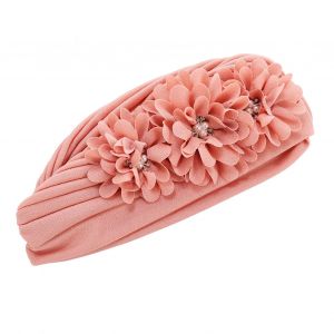 Chapeau Turban Élastique À Trois Fleurs, Casquette Hijab, Couverture Contre La Perte De Cheveux, Couvre-Chef-Rose - Neuf