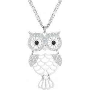 Kal-Long Collier Double Couche En Acier Inoxydable Hypoallergénique Avec Pendentif En Forme De Chouette Avec Cristal Brillant Pour Femme, Cadeau Pour Amis, Maman, Cristal, Cristal - Neuf