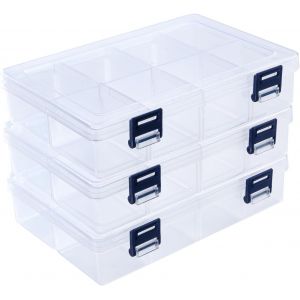 MEVRONISSHOP-Bo&icirc;te de Plastique Transparente, 3 Grande Taille Boite Rangement Plastique avec 24 Compartiments S&eacute;parateurs R&eacute;glables,Bo&icirc;te de Stockage Clair pour Jouets,Bijoux,Boucles d'oreilles,Colli - Neuf
